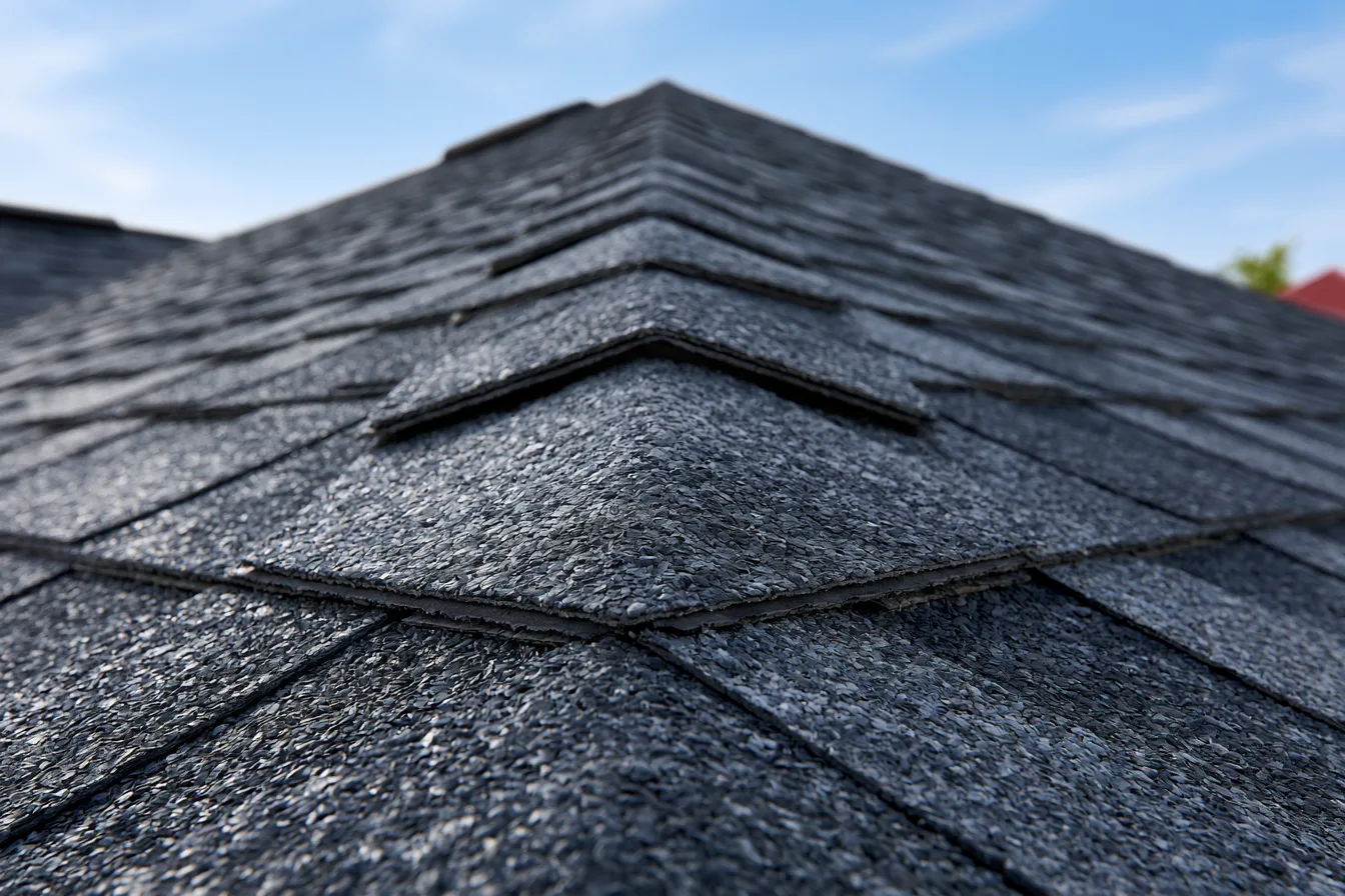 Clean course of ridge cap shingles along a peak
